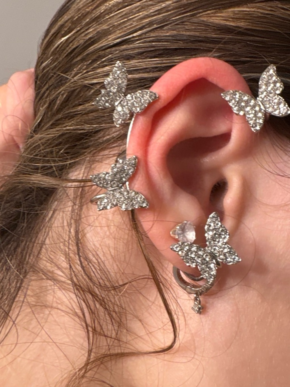 Sparkling Butterfly Ear Cuff - Silver